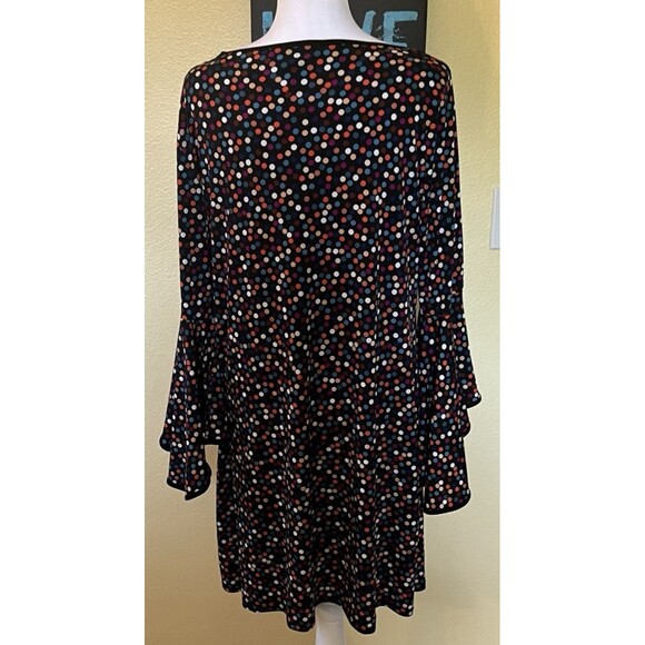 MSK Black Multi Color Polka Dots Bell Sleeve Shift Dress Women's Size L - Picture 4 of 8